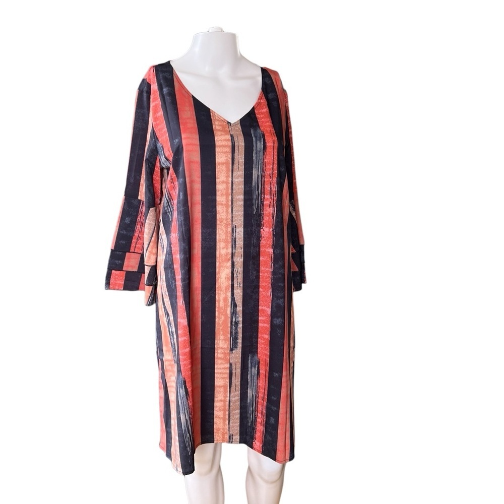 NWT's Womens Blue/Orange Striped Dress Layered Sleeves Sz. MD
